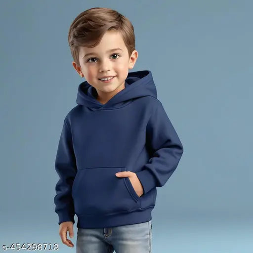 Kids Woollen Stylish Solid Hoodie Sweatshirt