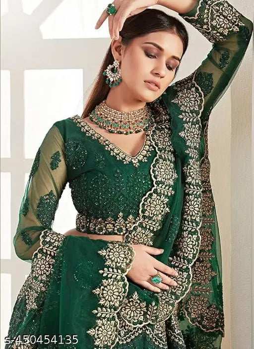 Designer Bridal Embroidered Lehenga choli with dupptta for girl's and women's || Dark Green Embroidered Lehenga Choli with dupptta for girl's and women's || Lehenga with Heavy Embroidery ||