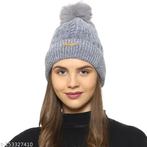 Ambitieux Women Winter Soft Warm Snow Proof Pom Pom Cap (Inside Fur) Woolen Beanie Cap or Women's & Girl's