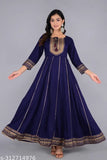 Beautiful Blue Gold Printed Work Anarkali Long Kurta With Dori Tassle Works and Gotta lace works