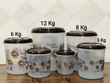 UMA KHODAL 6 Pcs Plastic Container set with beautiful design ( 12KG , 8KG , 6KG , 3KG , 2KG , 1KG Mixer Grocery Container - Brown)