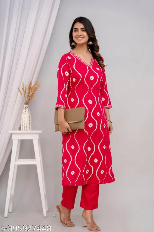 Veshviti Pink Rayon Polka Dot Kurta Party Wear