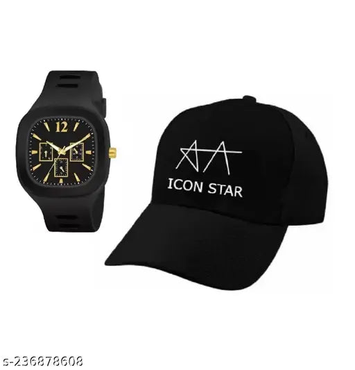 Allu Arjun Cotton Comfortable designer Adjustable Cap and Black Miller Watch For Men & women