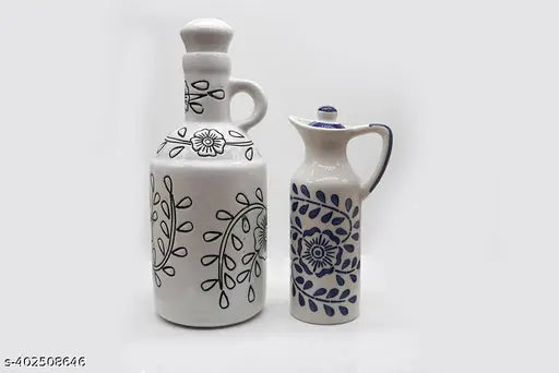 Kraftlik Handicrafts Handmade Ceramic Oil Dispenser for Kitchen Stylish | 1000ml+300ml Capacity