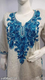 Camellias Stylish Light Grey Over Blue Embroidered Woolen Kurti for Women