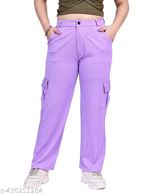 Woman girls solid bell boutam trouser Joggers cargo pant 4 pocket Pant bell bottom trouser Regular fit pants side cargo Pocket both Side Stylish Stretchable Solid Pants For woman girls Soft mario line Lycra Blended girls cargo trouser Lower Pajama Casual