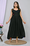 VOXXY International Solid Rayon Blend Stitched Anarkali Gown (Black)