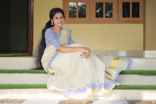 KERALA KASAVU ONAM SPECIAL EDITION AJRAKH HANDWORK DHAVANI