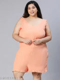 Oxolloxo Solid Color Relaxed Fit Coral Women Viscose Playsuit