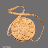 MALVOLIO 10 inch Diameter Stylish Handmade Natural Jute Bag For Ladies-(Beige Colour)