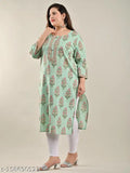 Swasti Women Printed Cotton Straight Kurta  (Green)