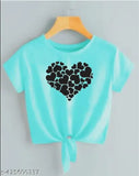 Sea Green Crop Top & T-Shirt for Women More Heart Printed