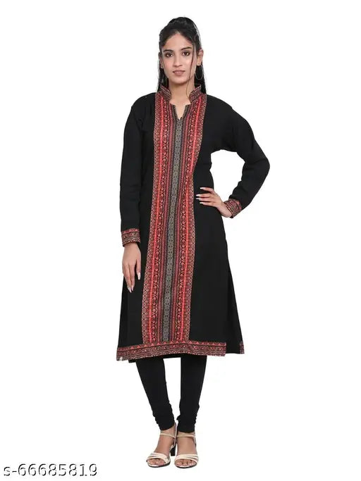 FASHIONABLE STRAIGHT WOOLEN KURTI PARTY WEAR LONG SLEEVES