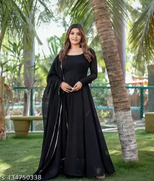 Hot Designer Black Georgette Stitched Anarkali Gown With Dupatta