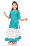 Lovely Fashion Girls New Ethnic Jaipuri Printed Rayon Kurta & Skirts Sets (sea green) )