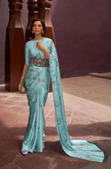 Saree Japan Crap Silk Blue - GillKart