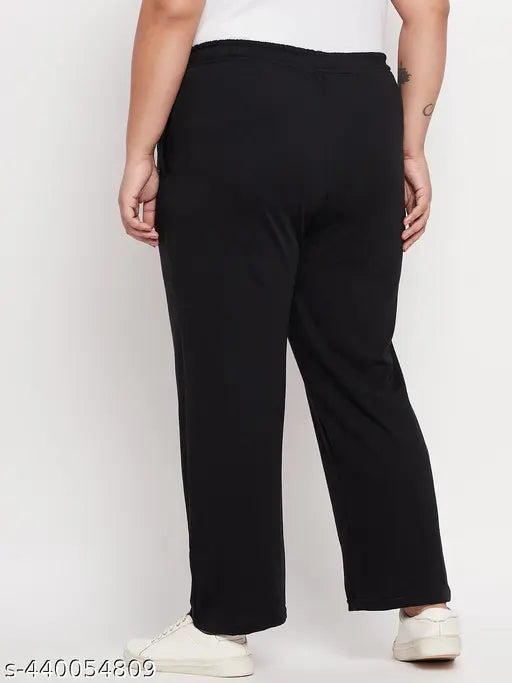 Women Cotton Plus Size Pyjama/Lower/Loungewear Pants with Side Pockets-Black