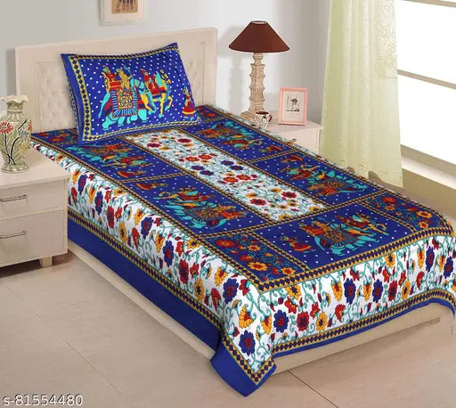 Single Bed Cotton Fabric Bedsheet Combo Pack 2 Bedsheet with 2 Pillow Cover