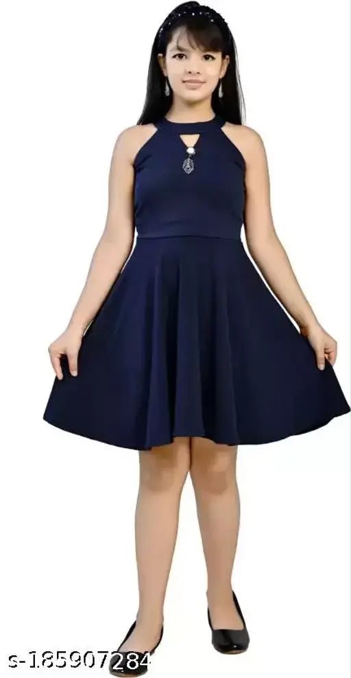 Agile Funky Girls Pretty Trendy Latest Stylish Fashionable Short Dress Casual And Partywear Knee Length Sleeveless Fit And Flare Solid Navy Blue Cotton Blend Frocks & Dresses 5-6 Years, 6-7 Years, 7-8 Years,8-9 Years, 9-10 Years, 10-11 Years, 11-12 Years