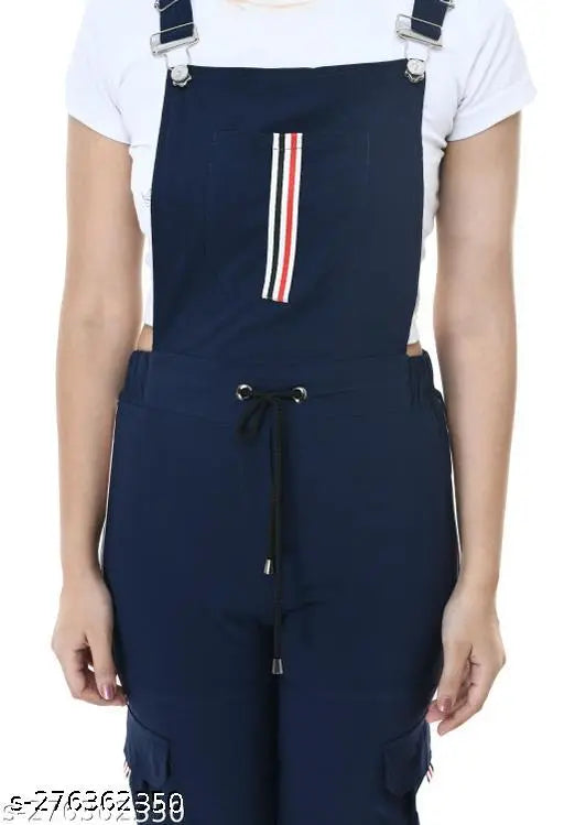 NK ENTERPRISES Pretty Comfy Stylish Latest Fashionable Women Navy Blue Jumpsuits Dress | Nk-3221_Printed_DUngaree_Navy