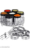 DARAZ Multipurpose Stainless Steel Masala Dabba /Masala Box / Spice Box / Spice Jar / Mukhwas Dani / Condiments Box/ Condiments Jar / Dry Fruits Box / Dry Fruits Jar with Spoons and Stylish Wire Stand Set of 7