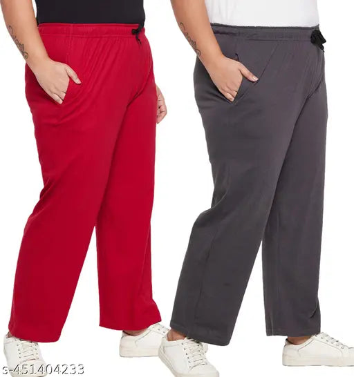 Women Cotton Solid Plus Size Pyjama| Night Pants Lounge & Gym Wear Pyjama for Women Combo of 2