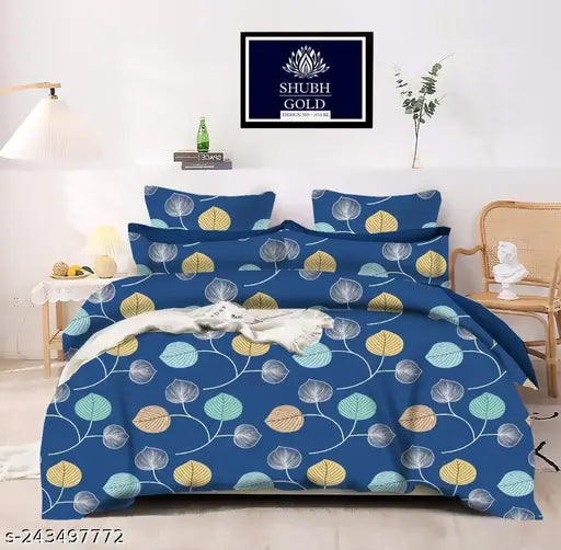 ANTRIN Poly Cotton Double Bedsheet With 2 Pillow Cover