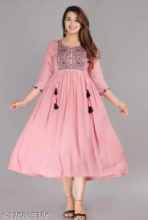 PEACH EMBRODARY ANARKALI KURTI