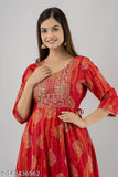 Women reyon Embroidered & gold print anarkali kurta (orange &pink)