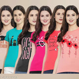 Cotton Typography Printed cotton Women T-shirt (Pack of 6)