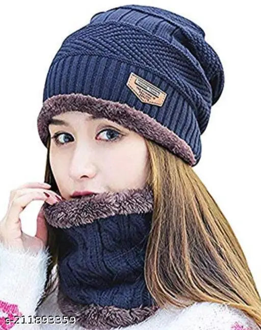 Piftif Mens Ultra Soft Unisex Woolen Beanie Cap Plus Neck Scarf Set for Men Women Girl Boy - Both the thermal beanie hat and loop scarf are fully lined with thick fleece layer, gives better heat retention, elastic pulling down to cover your ears to keep