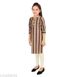 Sevgi Girl's Cotton Blend Strioed Kurti withh Leggings Set