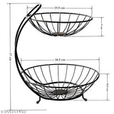 De Casa Decor New Heavy Steel 2-Tier Fruit & Vegetable Basket For Dining Table/Kitchen - Countertop (Black), 9 liter