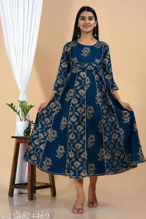 Printed Rayon Anarkali Long Kurti