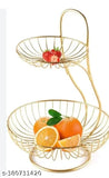 Arham Handwork Steel 2 -Tier Countertop Fruit & Vegetable Basket And Organizer For Dining Table/Kitchen (Gold),