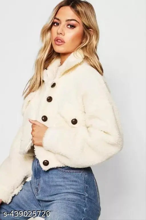 Teddy Jacket Cuffed Women Wool Jackets | White Jacket