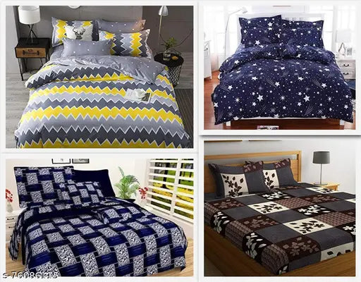 SahajaDecor Combo of 4 king size bedsheets (90*90) with 8 Pillow Covers