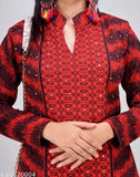 Women's Straight Printed Red Woollen Kurti