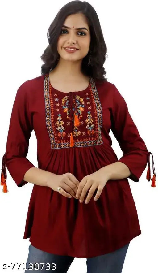 Women Embroidered Rayon Cape Top Kurta