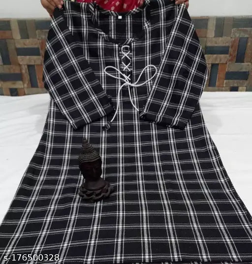 Stylish Black Check Woolen Kurta for Woman