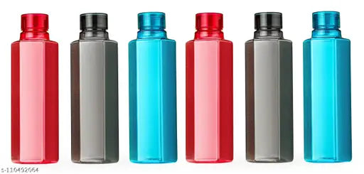 Plastic Water Bottle | Unbreakable and Hygienic | Perfect for staying hydrated at the school,college, work, gym and outdoor adventures Water Bottle | 1 Litre | Set of 6