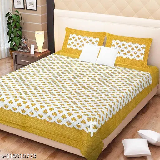 Attractive texture bedsheet with 2 pillow cover pure cotton / colur yellow double bedsheet