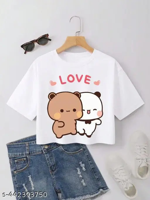 Nanno Toys Latest Duddu Design Round Ncek White Crop Top For Girls & Womans