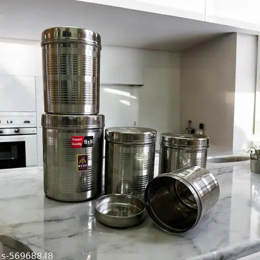 kitchen stainless steel dibba jar & container food grade steel dibba of 5 pcs .500 ml to 2 kgs Airtight and Leak-Proof Container strong box set