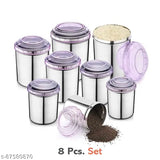 8 PCS Stainless Steel Canister Set with Purple PC Color Lids -8 Pcs Set