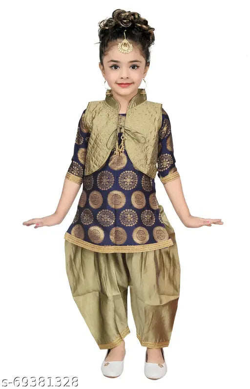 RK Collection Kids Party/Festive Blue Designer Embroidery Patiala SuitFor Girls