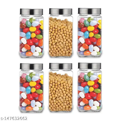 SKWAION Piramal Glass Jar 1000 ml | Round Jars for Storage Kitchen | Transparent Containers for Kitchen Pantry, Flour, Cereal, Masala, Dry Fruits | See Through Cap | Set of 6