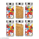 SKWAION Piramal Glass Jar 1000 ml | Round Jars for Storage Kitchen | Transparent Containers for Kitchen Pantry, Flour, Cereal, Masala, Dry Fruits | See Through Cap | Set of 6