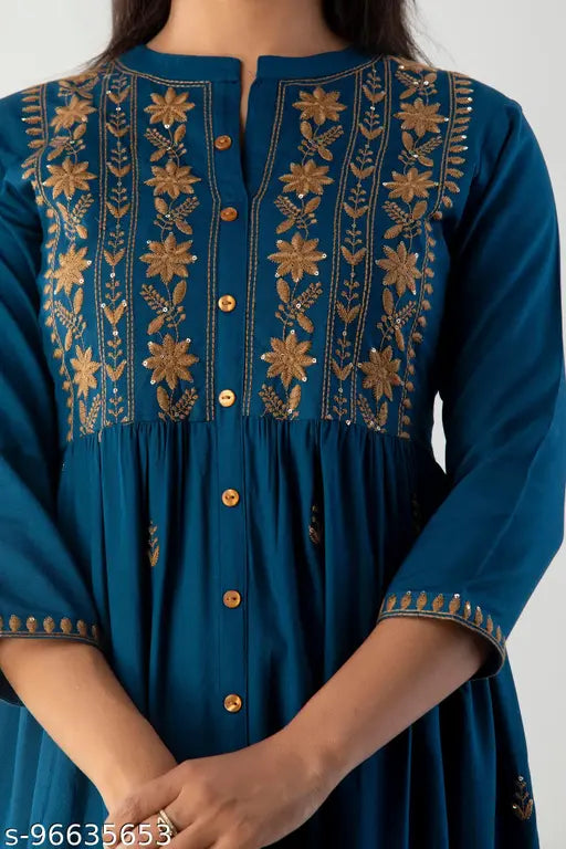 JANAKNANDINI CRAFTS NEWLY ARRIVAL BEAUTIFUL EMBROIDERED RAYON KURTI