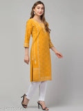 WOOLEN KURTI,PRINTED A-LINE KURTA ,LATEST WOLEN KURTI YELLOW